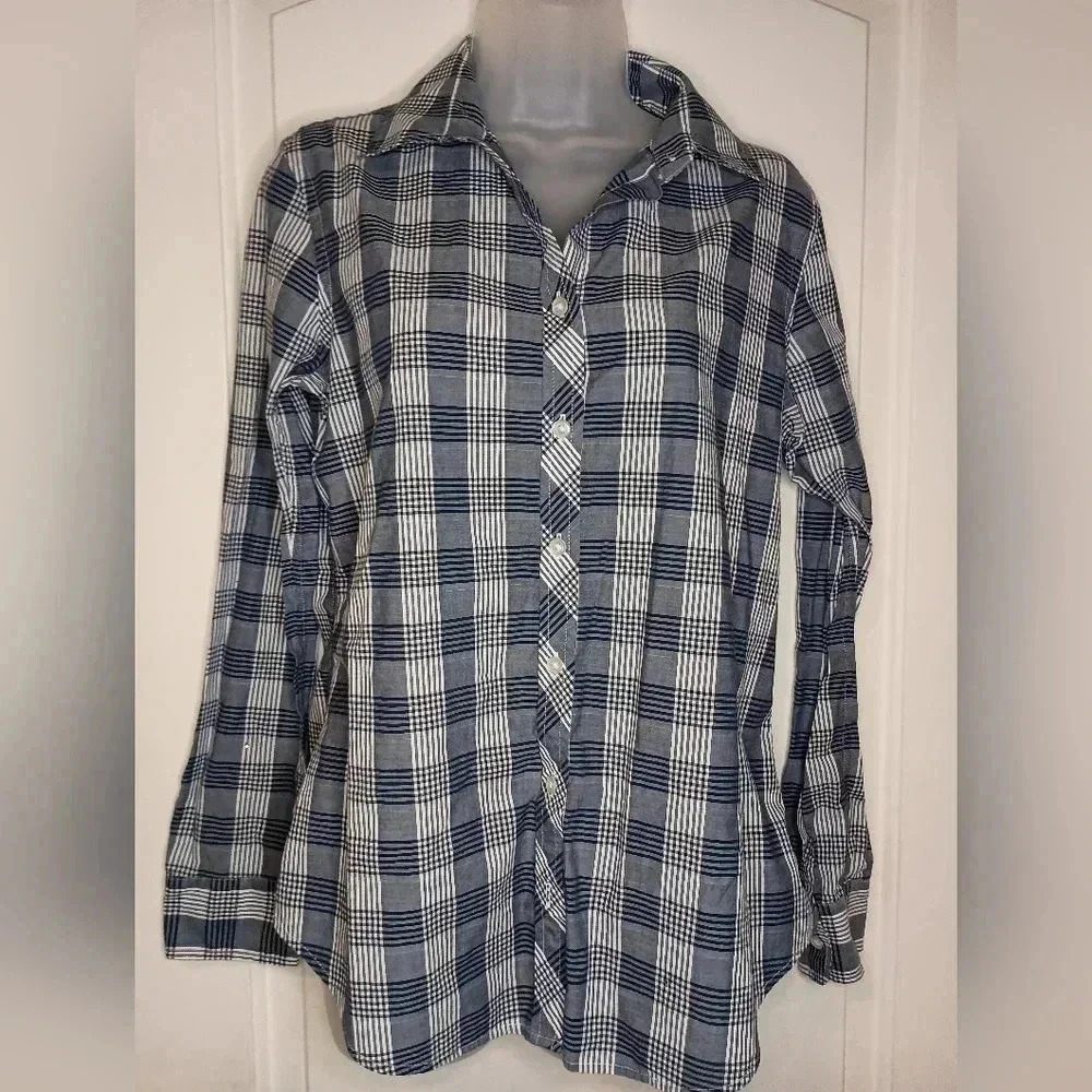 BANANA REPUBLIC‎ Office Academia M Work Preppy Clueless plaid button up (#892)